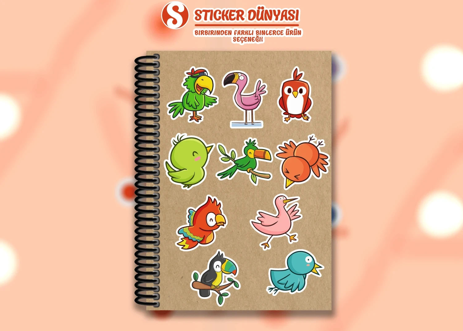 Sevimli Kuşlar Temalı Sticker Koleksiyonu (Kuşlar1) görsel 3